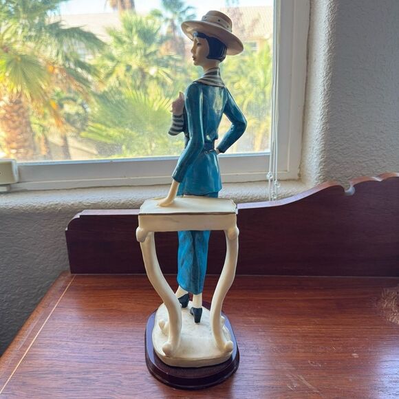 Vintage Lady Figurine Blue Dress with Pink Flowers - Picture 2 of 5